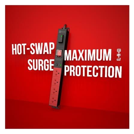 รางปลั๊กไฟ 4 ช่อง 1 สวิตช์ HOT SWAP POWERCONNEX PXC5PHTSS-TS04 16 แอมป์ 3 ม. สีแดง/ดำ_2