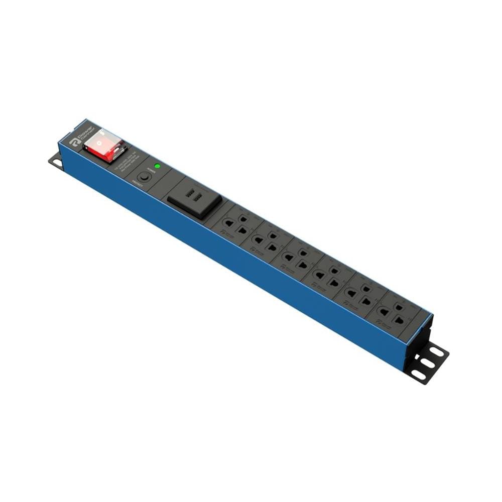 รางปลั๊กไฟ 6 ช่อง 2 USB 1 สวิตช์ POWERCONNEX PXC5PHTNS-TS06UB02 16 แอมป์ 3 ม. สีน้ำเงิน