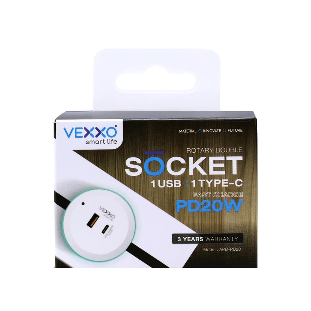 เต้ารับไร้สาย VEXXO USB TYPE A/C APB-PD20 20 วัตต์ สีขาว
