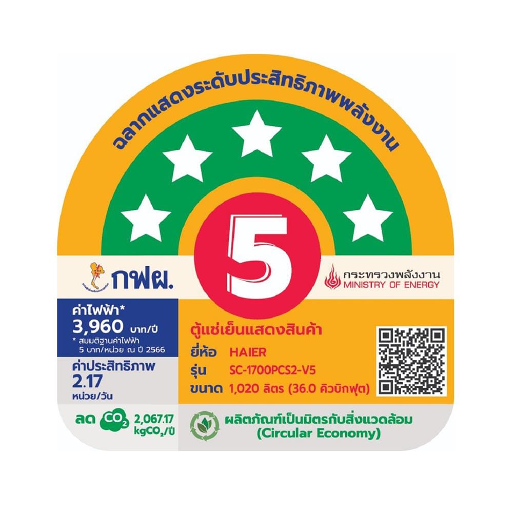 ตู้เครื่องดื่ม 2 ประตู HAIER SC-1700PCS2-LED-V5 36 คิว สีขาว