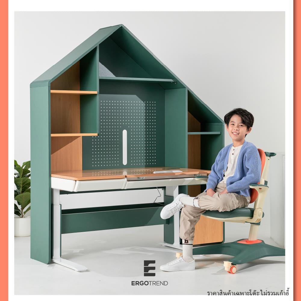 โต๊ะเขียนหนังสือปรับระดับไฟฟ้า ERGOTREND KIDS 162 ซม. สีเขียววินเทจ