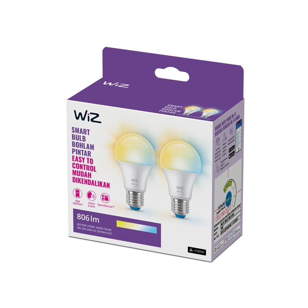 หลอด LED WIZ SMART BULB BOHLAM PINTAR 8 วัตต์ DAYLIGHT/COOL WHITE/WARM WHITE E27 (แพ็ก 2 ชิ้น)