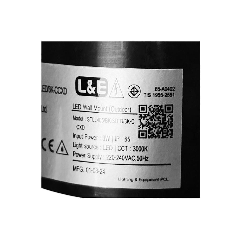 ไฟผนังภายนอก LED L&E 65-A0402 3 วัตต์ WARM WHITE สีดำ