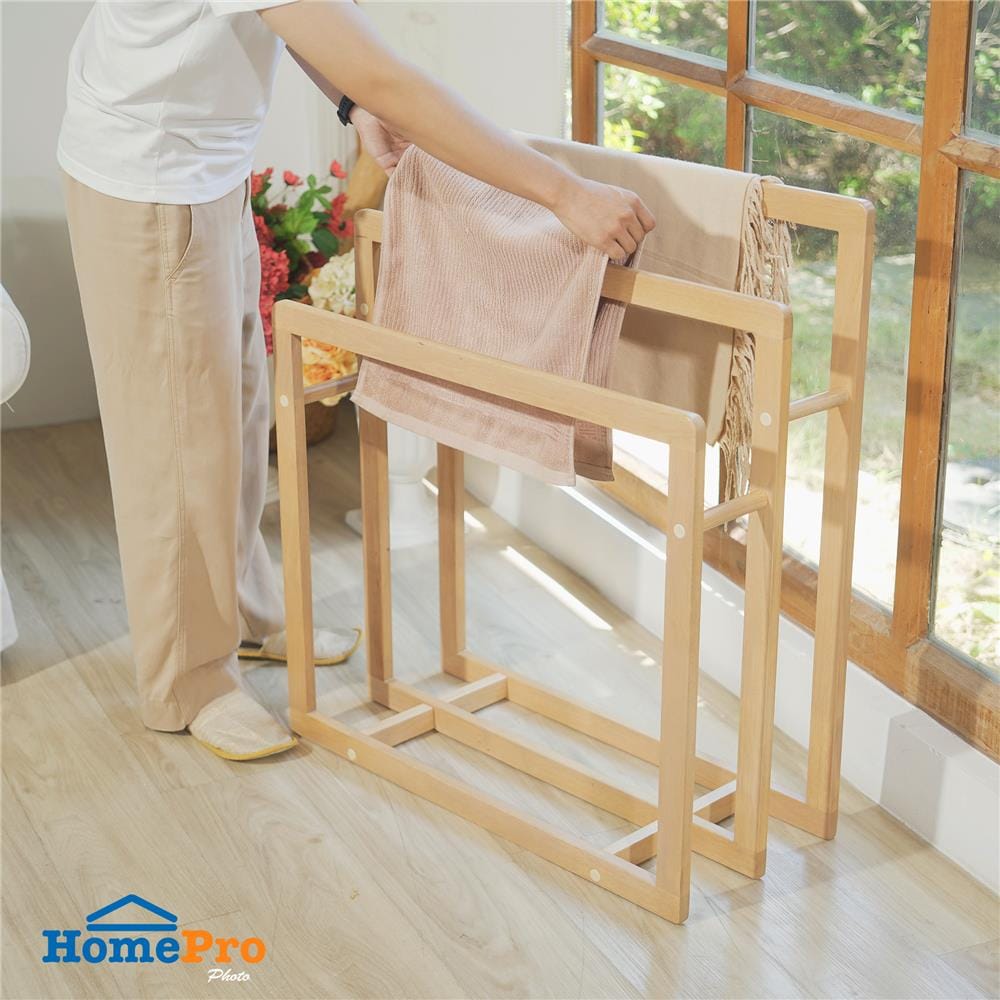 ราวพาดผ้าไม้ยางพารา 3 เส้น PLIM STEP 75 ซม. สีเนเชอรัล