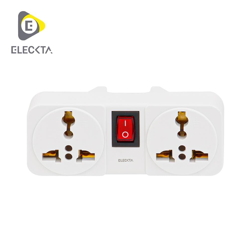 ปลั๊กแปลง 2 ขาแบน 2 ช่อง มีสวิตช์ ELECKTA ELTW-E 10 แอมป์ สีขาว
