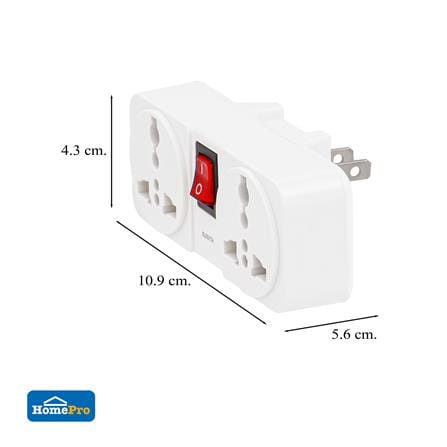 ปลั๊กแปลง 2 ขาแบน 2 ช่อง มีสวิตช์ ELECKTA ELTW-E 10 แอมป์ สีขาว_6