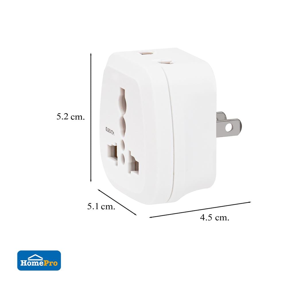 ปลั๊กแปลง 2 ขาแบน 2 IN 1 ELECKTA EL16A-E 3600W 16 แอมป์ สีขาว