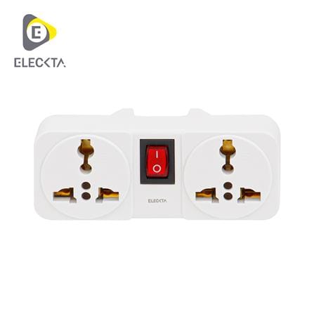 ปลั๊กแปลง 3 ขาแบน 2 ช่อง มีสวิตช์ ELECKTA ELTW-B 10 แอมป์ สีขาว_0