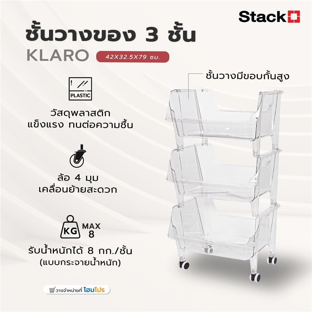 ชั้นวางของ 3 ชั้น STACKO KLARO 42X32.5X79 ซม. สีใส