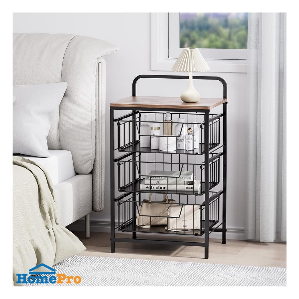 ชั้นลิ้นชัก 3 ชั้น พร้อม TOP ไม้ STACKO URBAN 40X32X69 ซม. สีดำ