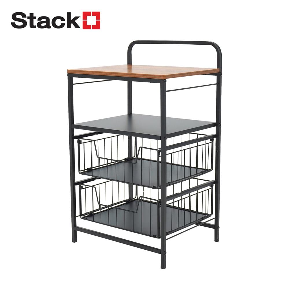 ชั้นลิ้นชัก 2 ชั้น พร้อม TOP ไม้ STACKO URBAN 40X32X69 ซม. สีดำ