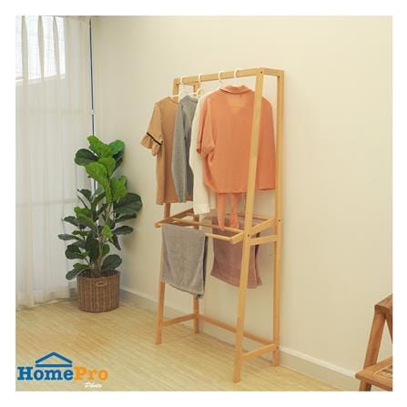 ราวแขวนผ้าไม้พร้อมราวพาดผ้า 2 ชั้น 75 ซม. PLIM STEM สีเนเชอรัล_5
