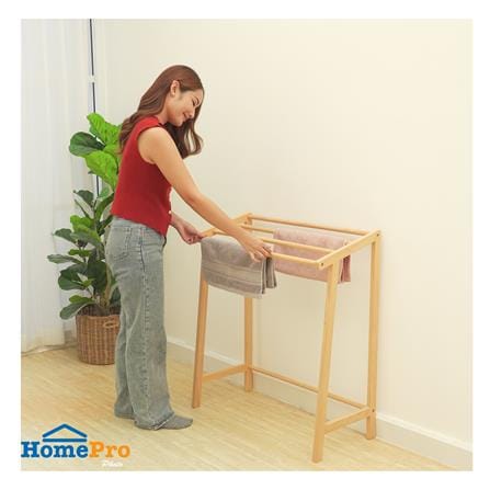 ราวพาดผ้าไม้ยางพารา 4 เส้น PLIM STEM 75 ซม. สีเนเชอรัล_5