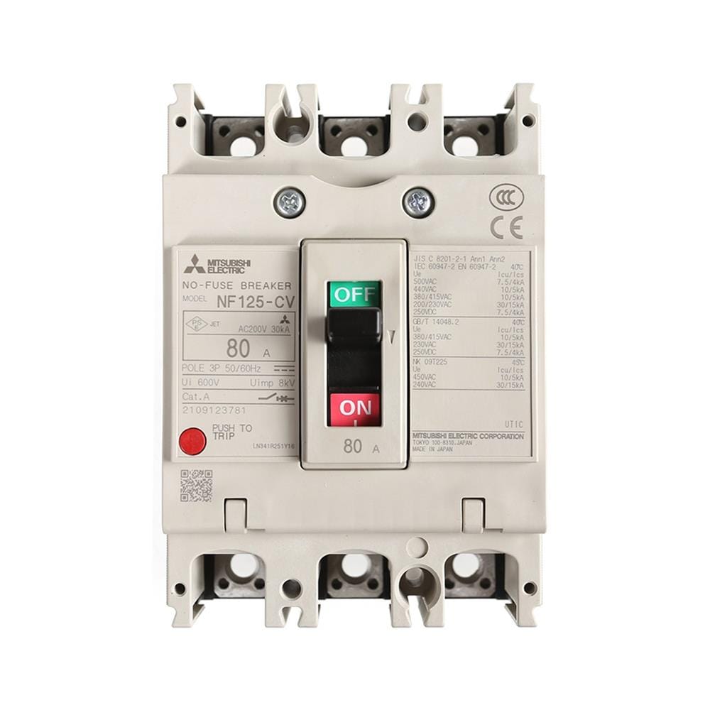 เซอร์กิตเบรกเกอร์ 3 โพล 3 เฟส MITSUBISHI NF125-CV 80 แอมป์ 10 KA 380V