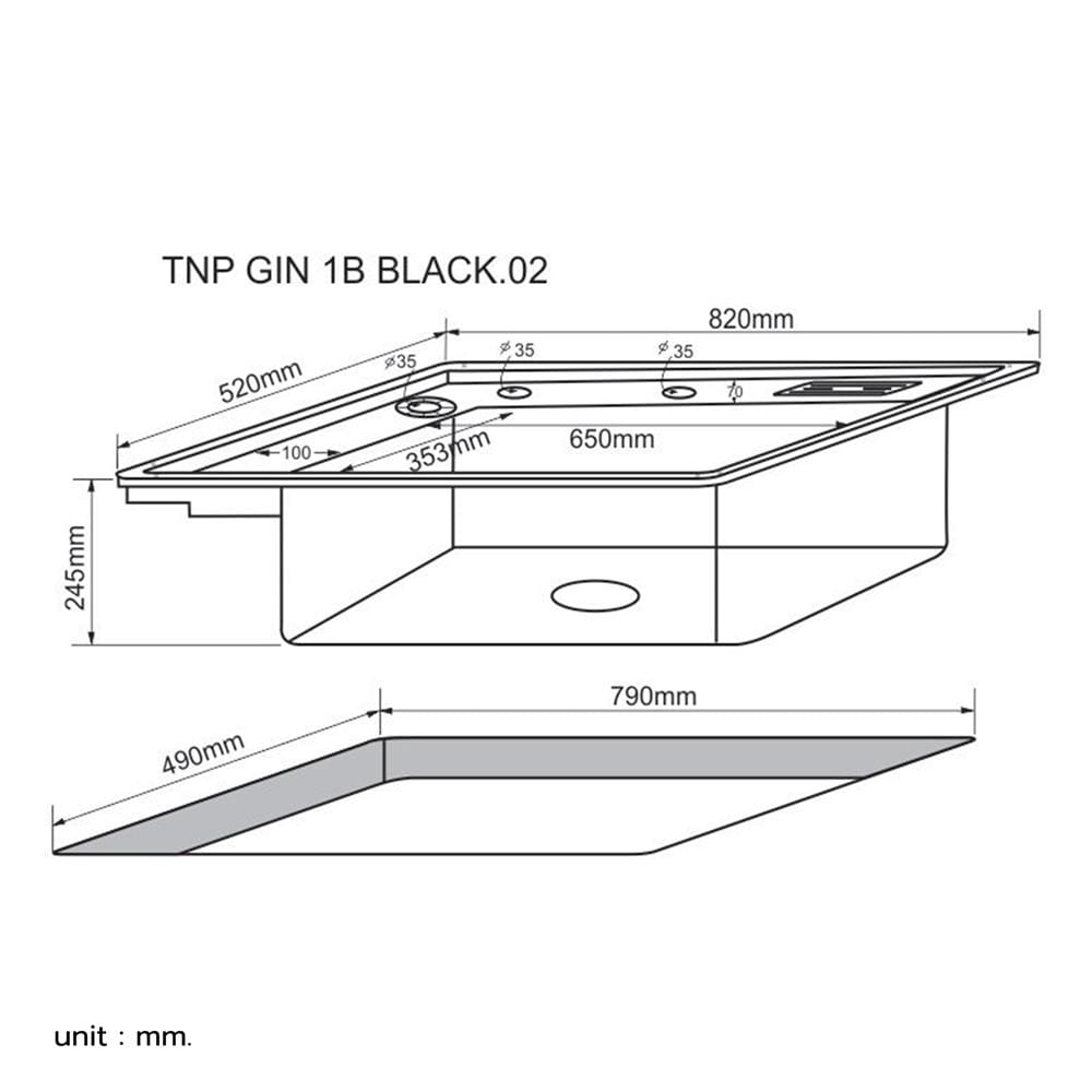 ซิงค์ฝัง 1 หลุม TECNOPLUS GIN 1B สีดำ