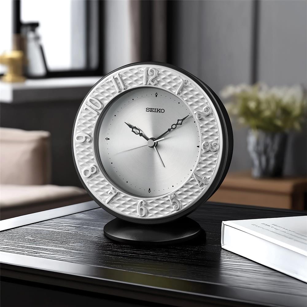นาฬิกาตั้งโต๊ะ SEIKO CLOCKS QXE066K 4.3X4.7 นิ้ว สีเงิน