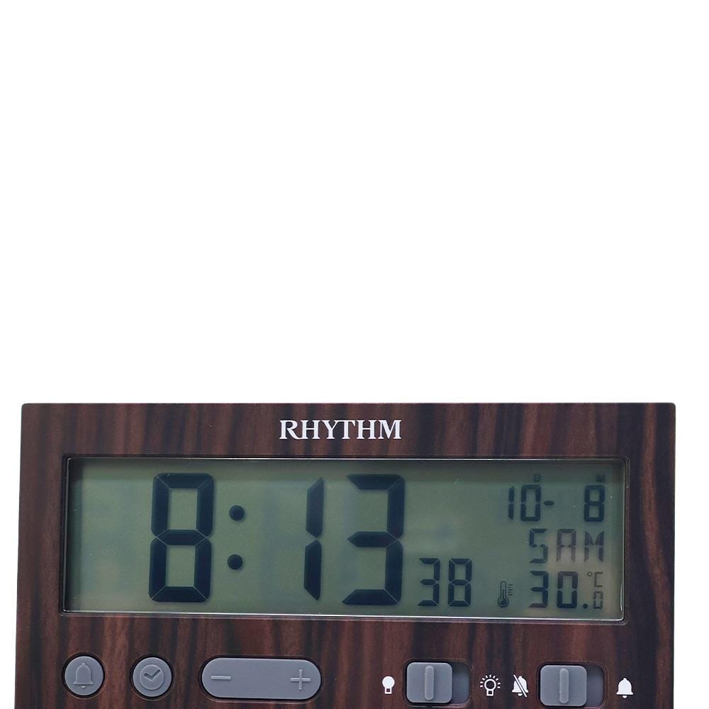นาฬิกาปลุกดิจิทัล RHYTHM LCT108NR06 5.1X2.5 นิ้ว สีน้ำตาล