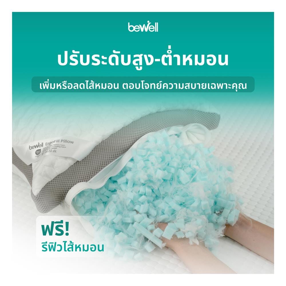 หมอนสุขภาพ เมมโมรี่โฟม BEWELL ERGOFILL 50x70x20 ซม. สีขาว