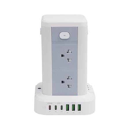 รางปลั๊กไฟทาวเวอร์ 8 ช่อง 4 สวิตซ์ 3USB/3USB-C LUMIRA LS-208 3 ม. สีขาว_2