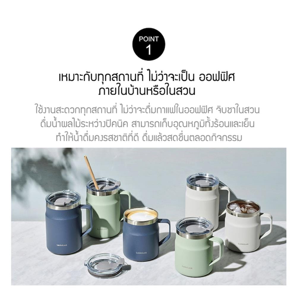 กระติกสุญญากาศ 475 มล. LOCKNLOCK METRO MUG สีฟ้า