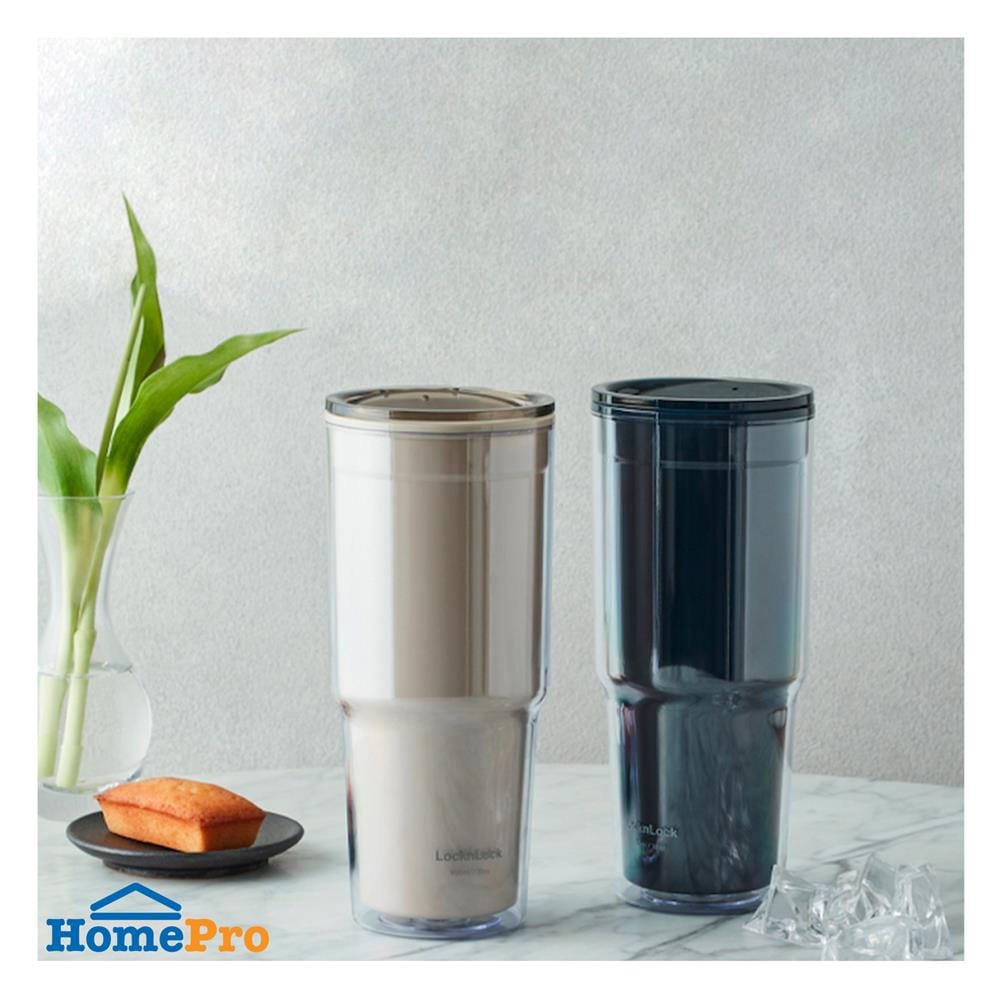 แก้วน้ำพลาสติก 900 มล. LOCKNLOCK DOUBLEWALL COLD CUP สีเบจ