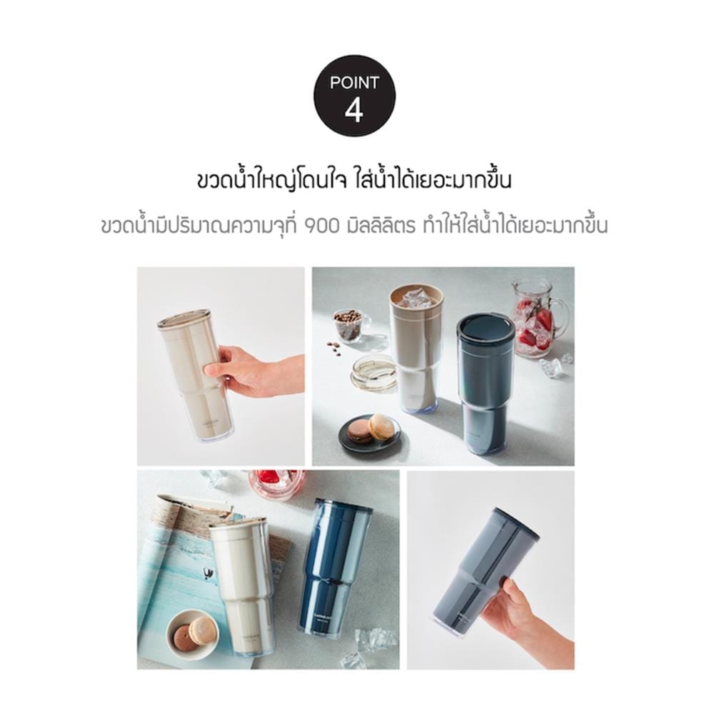 แก้วน้ำพลาสติก 900 มล. LOCKNLOCK DOUBLEWALL COLD CUP สีเบจ
