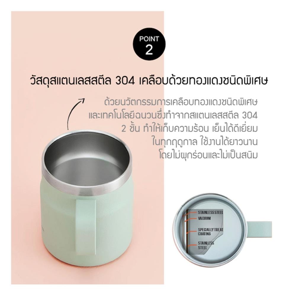 กระติกสุญญากาศ 475 มล. LOCKNLOCK METRO MUG สีเขียวกากี