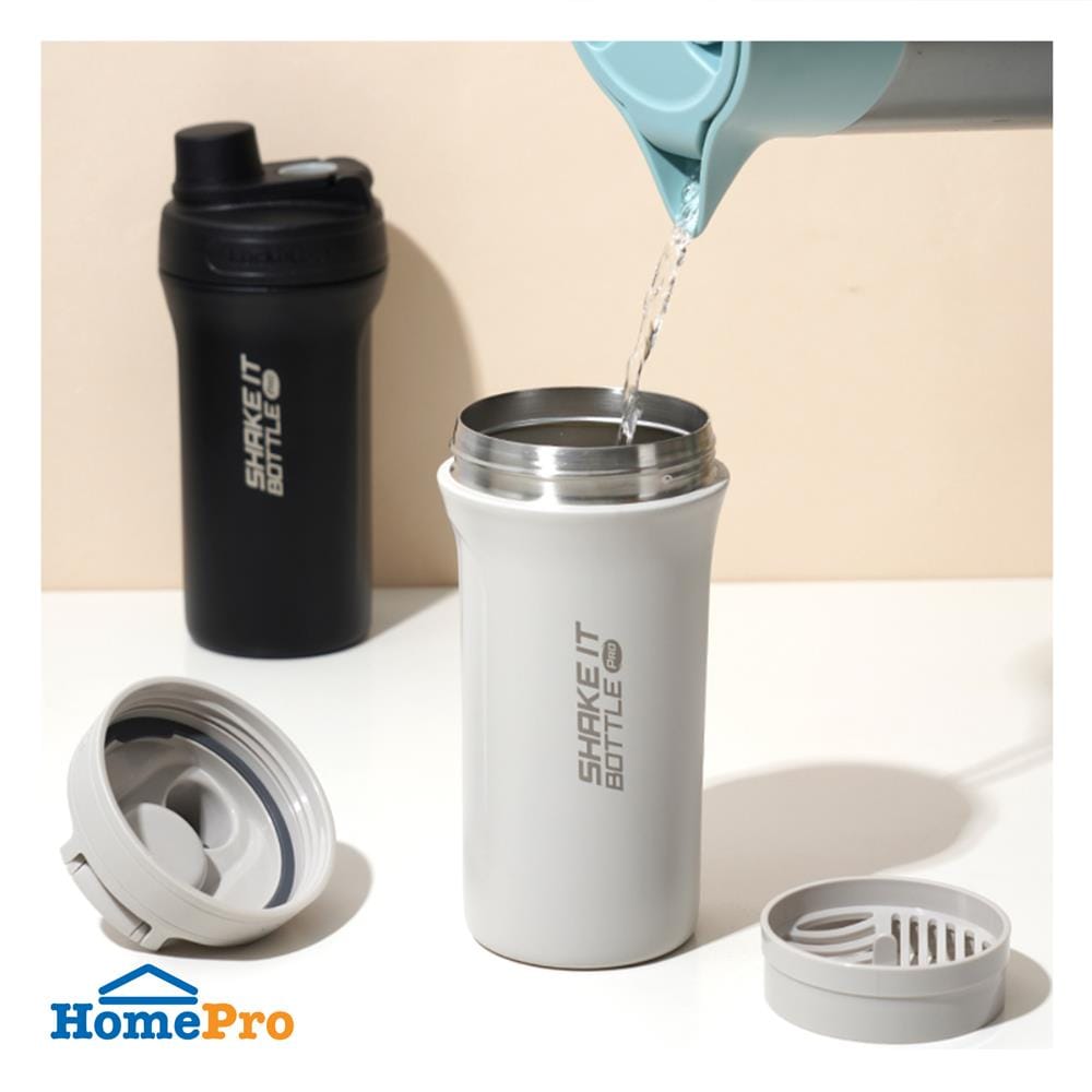 กระติกสุญญากาศ 0.65 ลิตร LOCKNLOCK SHAKE IT BOTTLE PRO STAINLESS สีเทา