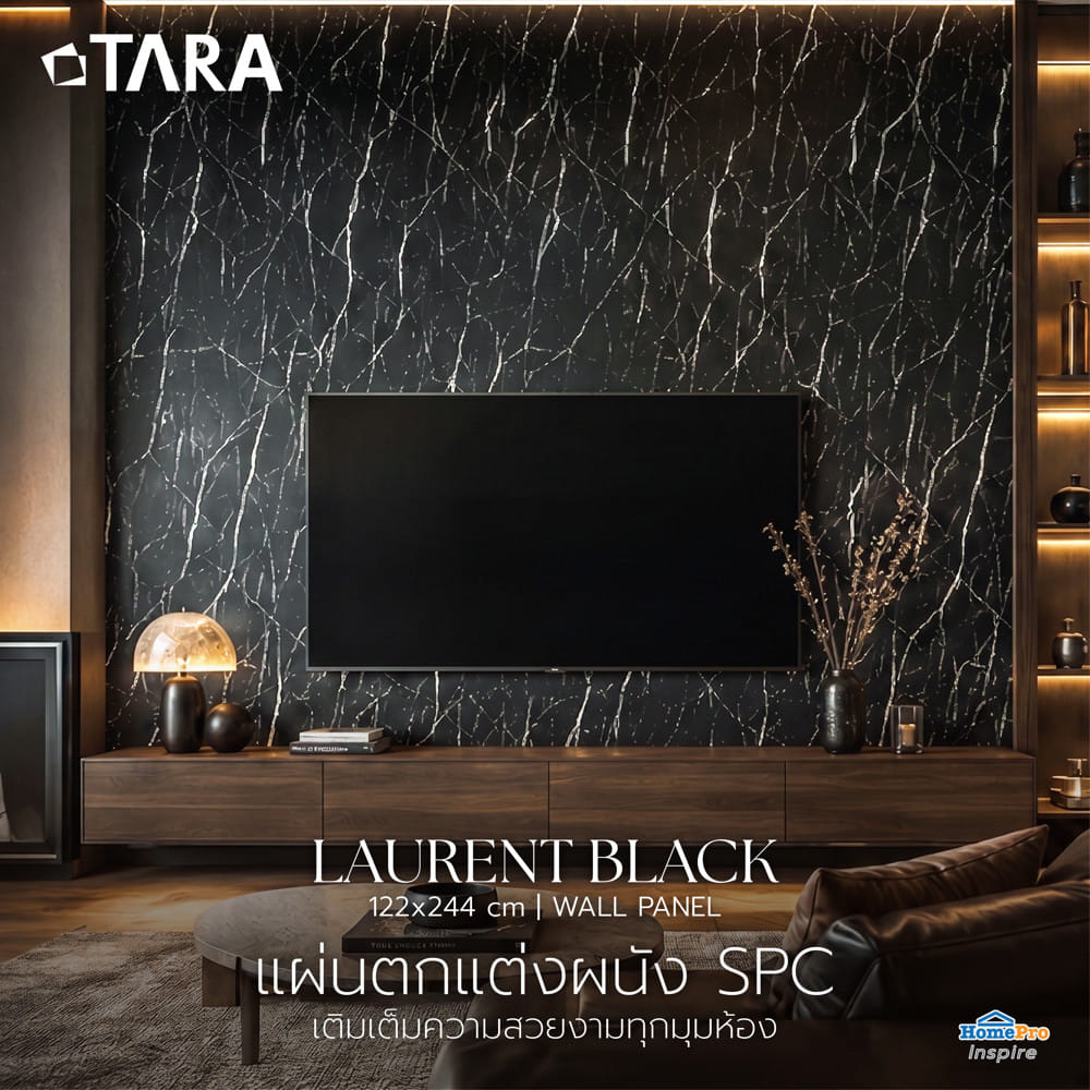แผ่นตกแต่งผนัง SPC WALL PANEL 122x244 ซม. TARA ลอเรนต์ ดำ