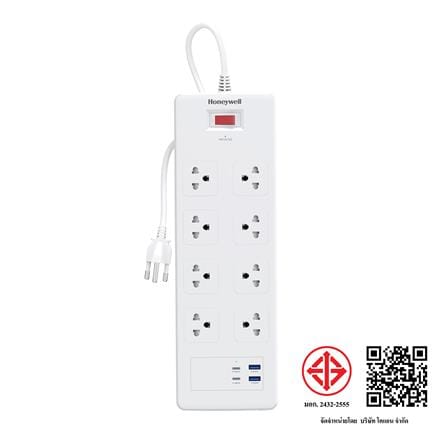 ปลั๊กป้องกันไฟกระชาก 8 ช่อง 2 USB 2 PD HONEYWELL_4