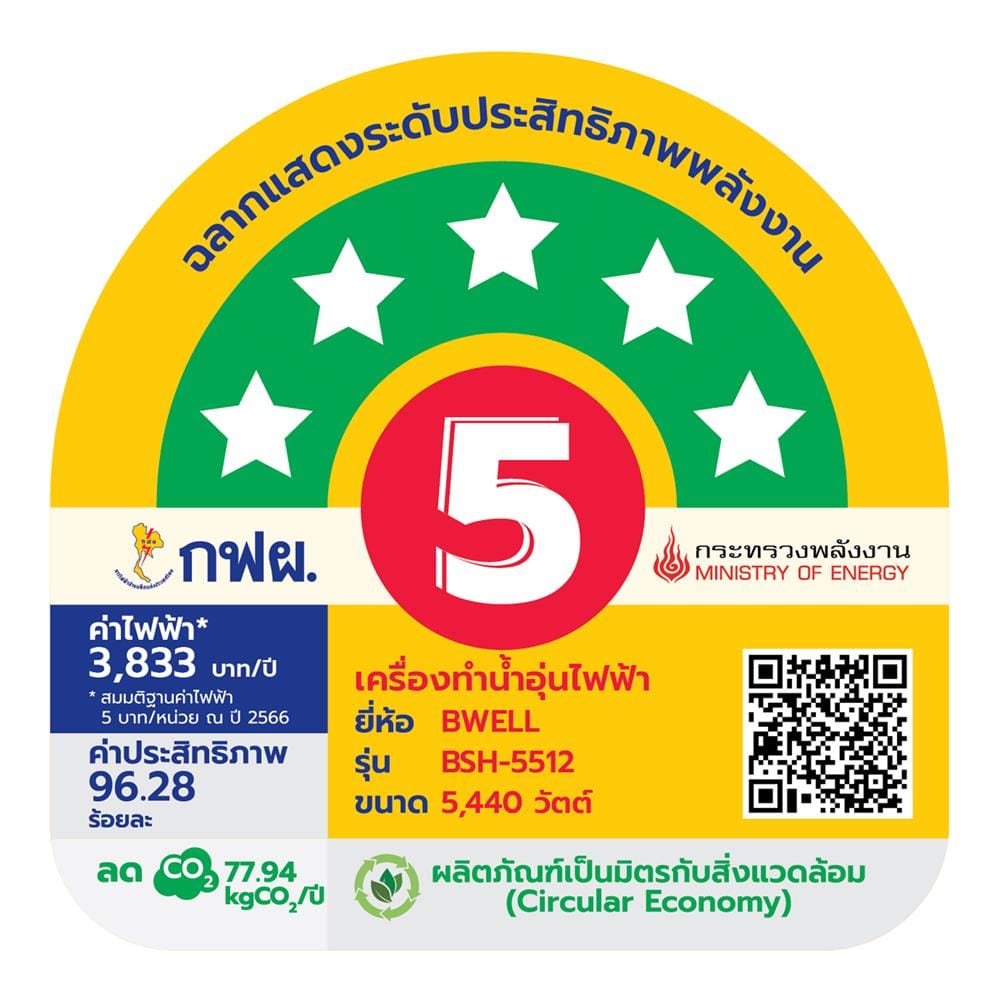 เครื่องทำน้ำอุ่น BWELL FELIX 5500 วัตต์ สีขาว/ดำ