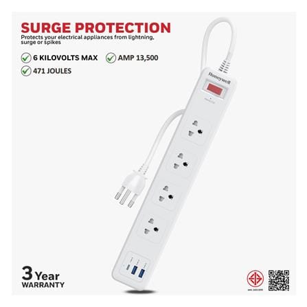 ปลั๊กป้องกันไฟกระชาก 4 ช่อง 2 USB 1 PD HONEYWELL_2
