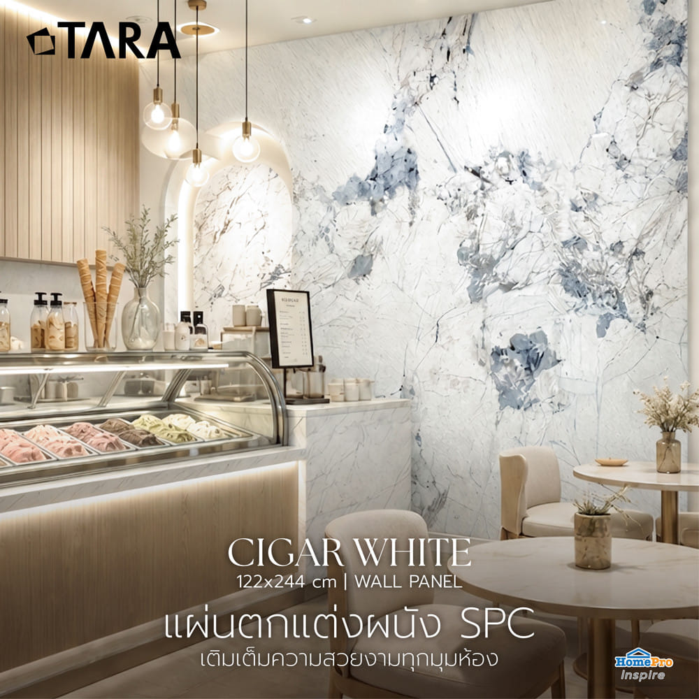 แผ่นตกแต่งผนัง SPC WALL PANEL 120x244 ซม. TARA ซิก้า ไวท์
