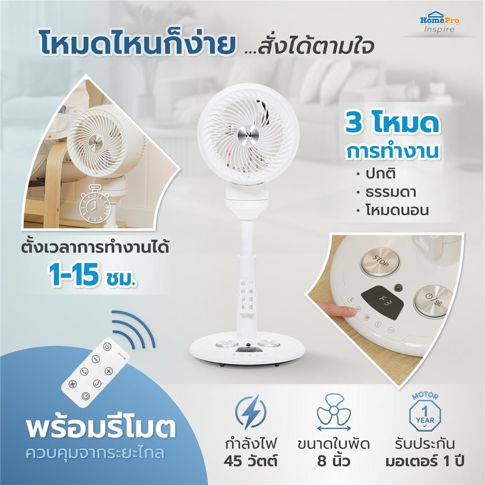 พัดลมตั้งพื้น 8 นิ้ว NIKITO SYF-HL302R สีขาว
