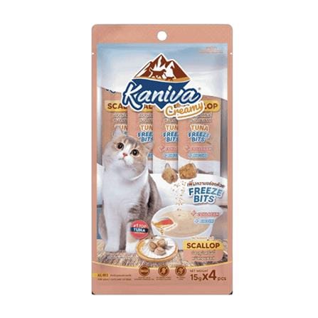 ขนมแมวเลีย KANIVA CREAMY ปลาทูน่าครีมมี่หน้าหอยเซลล์ 15 ก. (แพ็ก 4 ซอง)_0
