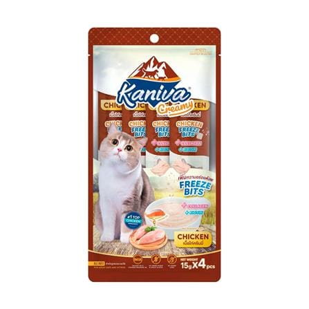 ขนมแมวเลีย KANIVA CREAMY เนื้อไก่ครีมมี่ 15 ก. x 4 ซอง_0