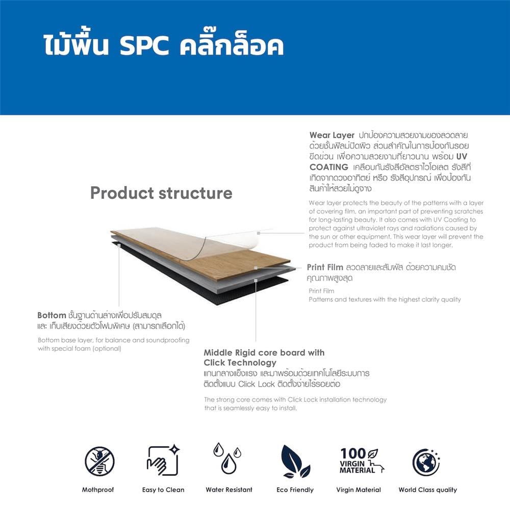พื้น SPC LT BY COTTO 4 มม. 2.64 ตร.ม. สี LENO OAK (แพ็ก 12 ชิ้น)
