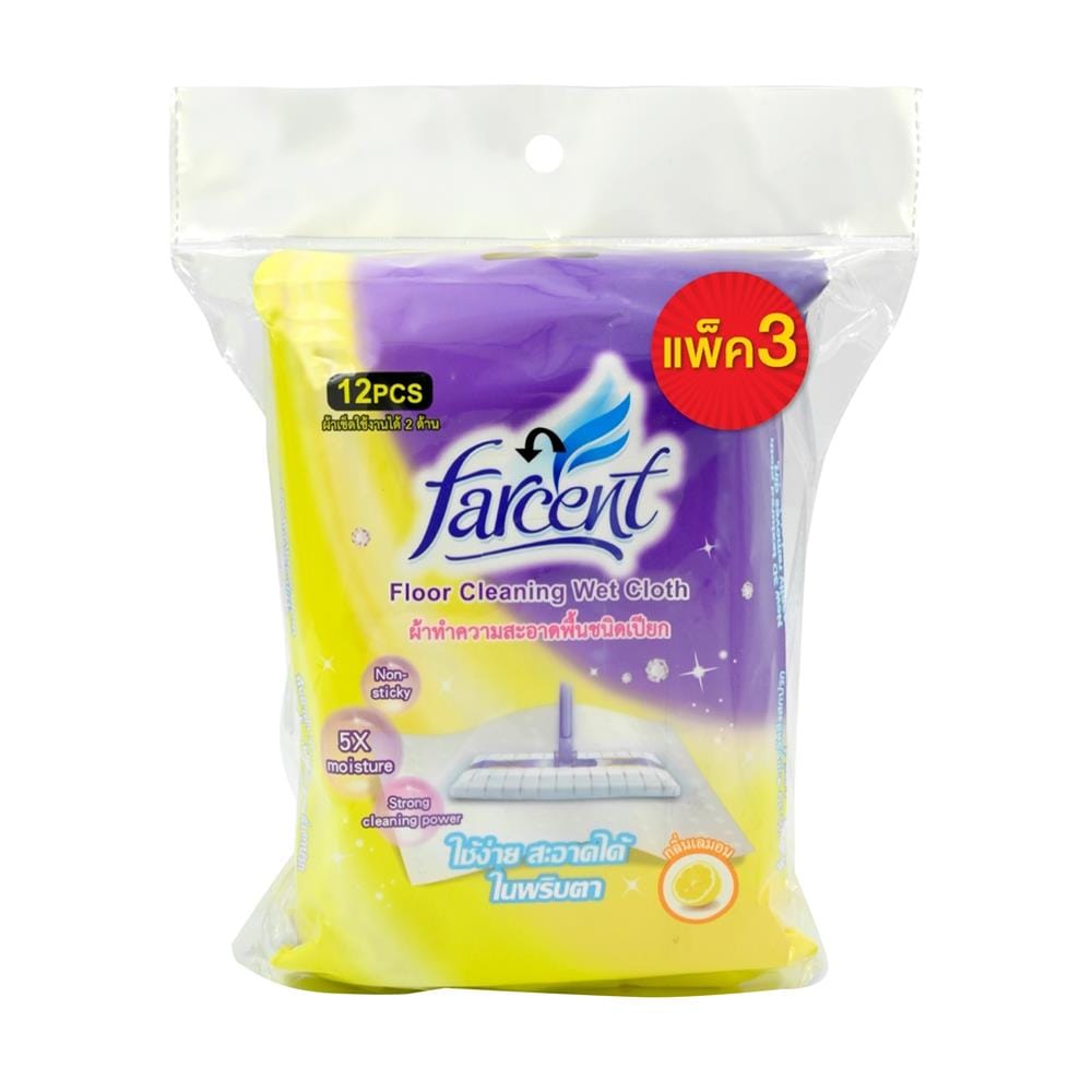ผ้าถูพื้นแบบเปียก FARCENT กลิ่นเลมอน (แพ็ก 3 ชิ้น)