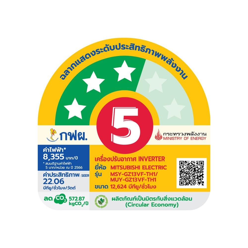 แอร์ผนัง MITSUBISHI MSY-GZ13VF 12624 บีทียู อินเวอร์เตอร์