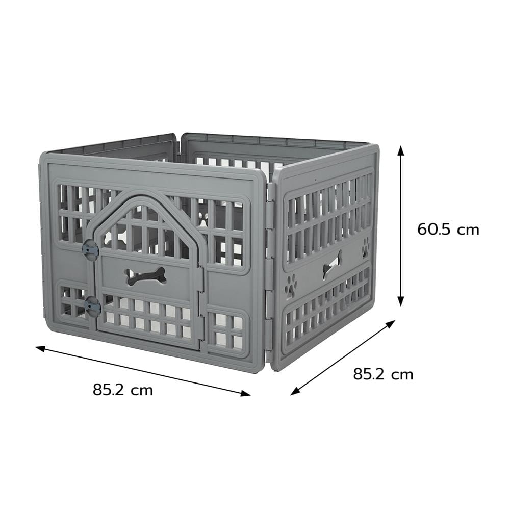 รั้วสัตว์เลี้ยง 4 เหลี่ยม DPETT 85x85 ซม. สีเทา