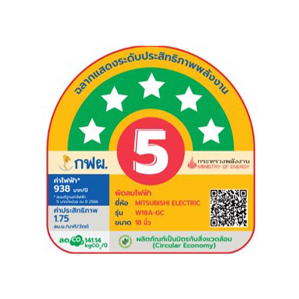 พัดลมติดผนัง 18 นิ้ว MITSUBISHI W18A-GC CY-GY สีเทา