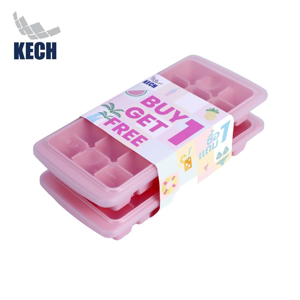 ที่ทำน้ำแข็งมีฝาปิด 21 ช่อง KECH สีชมพู (แพ็ก 1 แถม 1)
