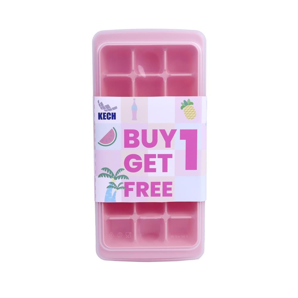 ที่ทำน้ำแข็งมีฝาปิด 21 ช่อง KECH สีชมพู (แพ็ก 1 แถม 1)