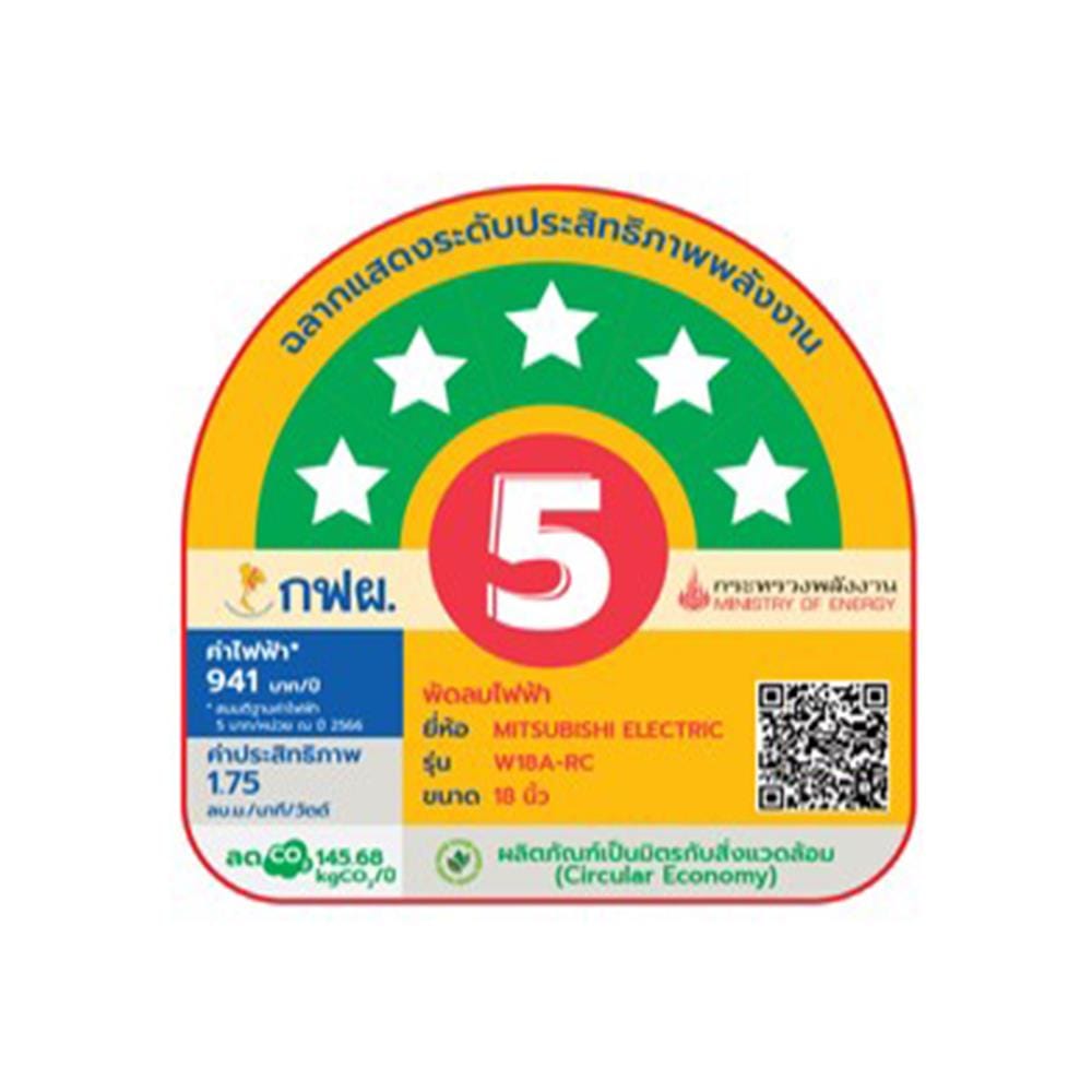 พัดลมติดผนัง 18 นิ้ว MITSUBISHI W18A-RC CY-GY สีเทา