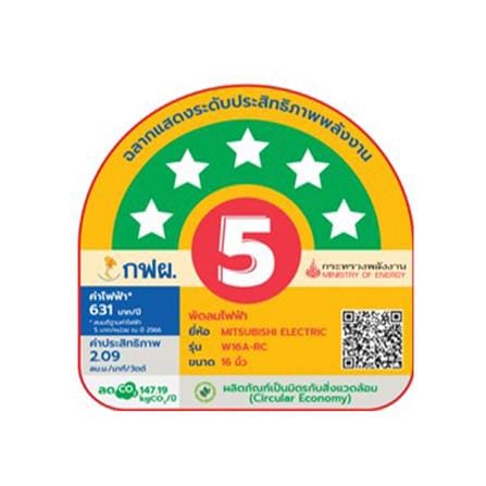 พัดลมติดผนัง 16 นิ้ว MITSUBISHI W16A-RC CY-GY สีเทา_2