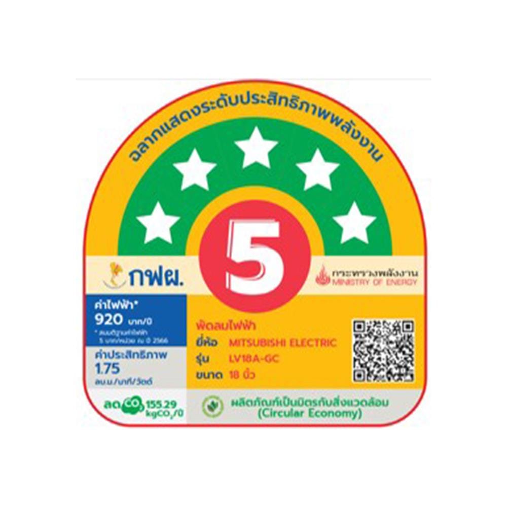 พัดลมตั้งพื้น 18 นิ้ว MITSUBISHI LV18A-GC CY-GY สีเทา