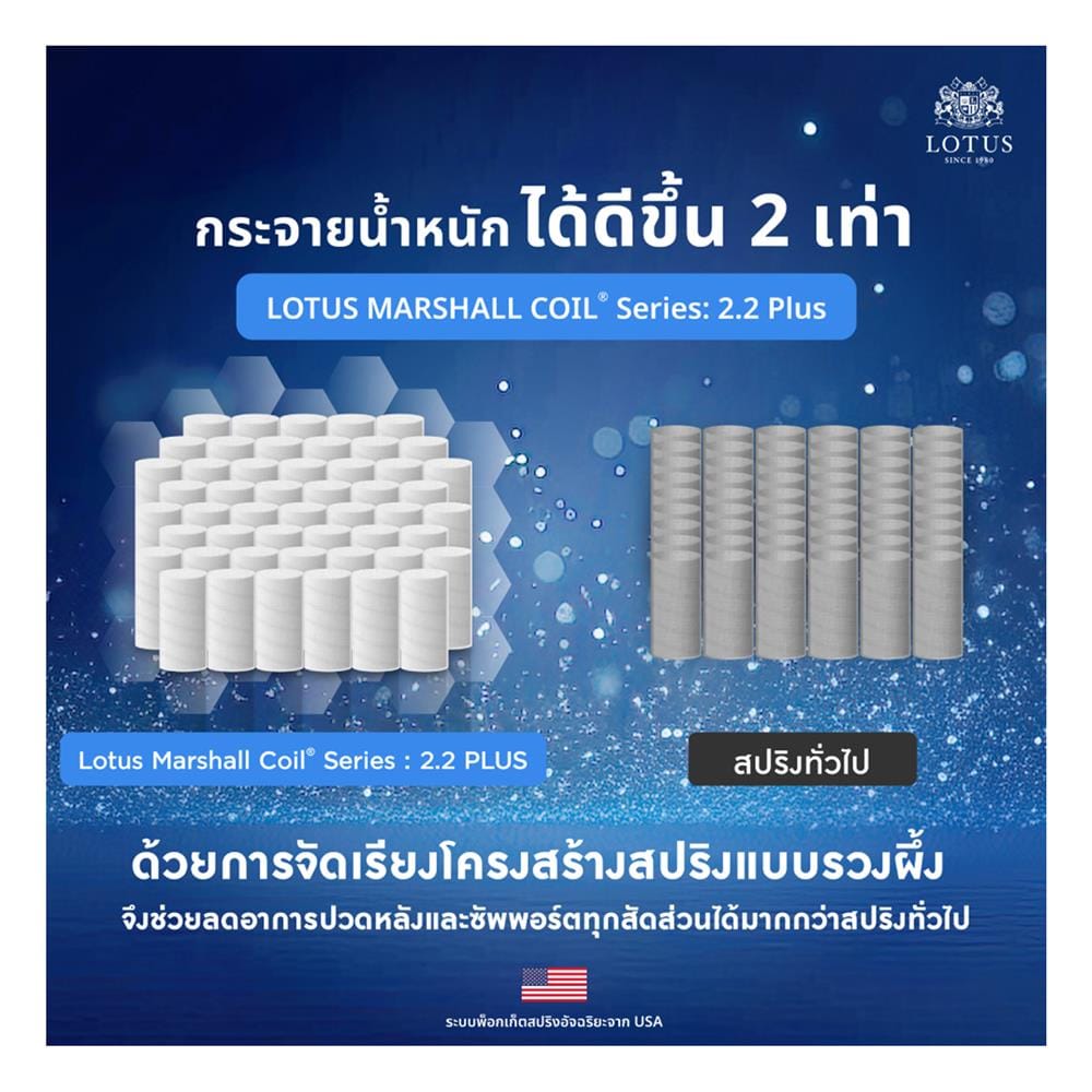 ที่นอนพ็อกเก็ตสปริง 3.5 ฟุต สุญญากาศ LOTUS รุ่น ASLEEP II พร้อมหมอนหนุน 1 ใบ