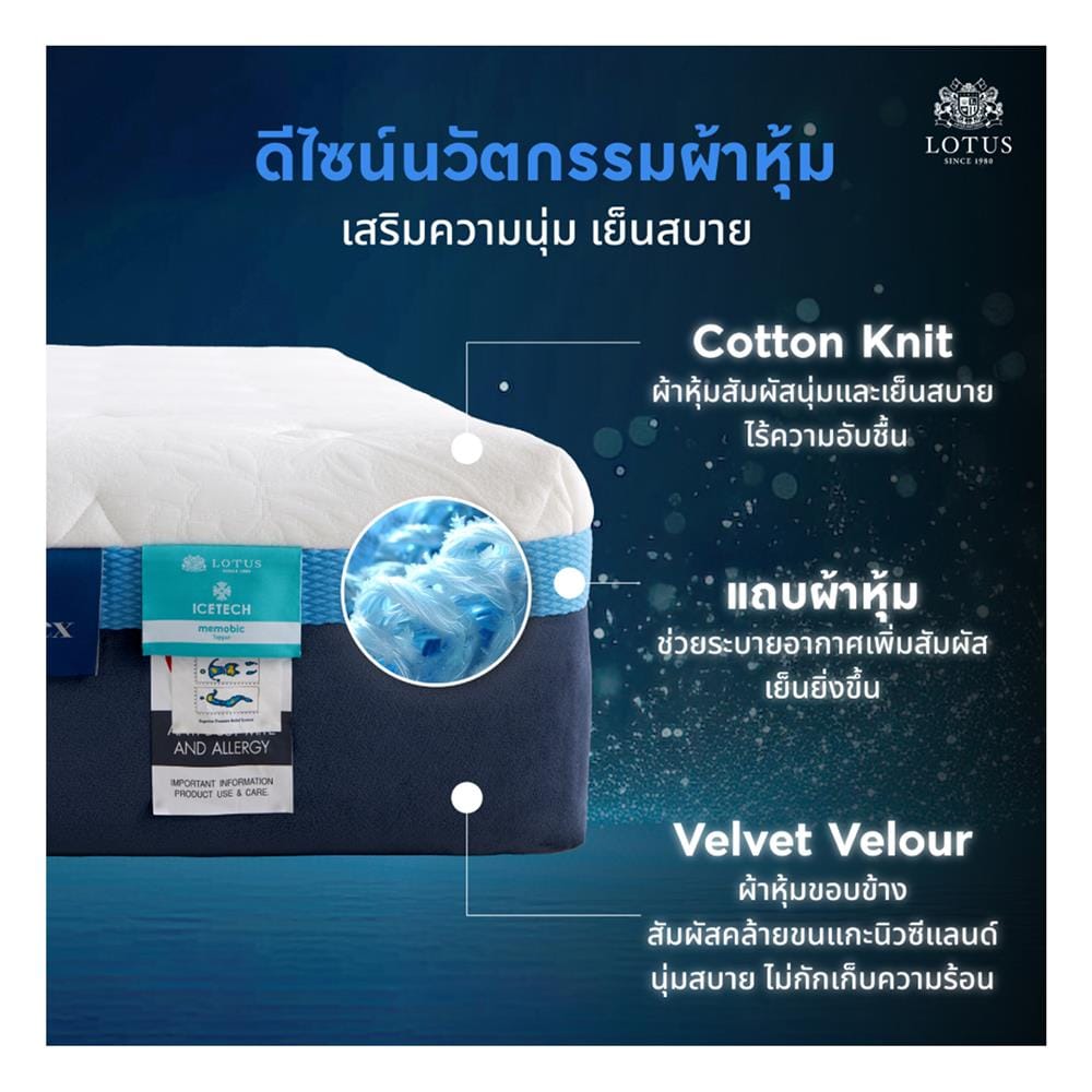 ที่นอนพ็อกเก็ตสปริง 5 ฟุต สุญญากาศ LOTUS รุ่น ASLEEP III พร้อมหมอนหนุน 2 ใบ