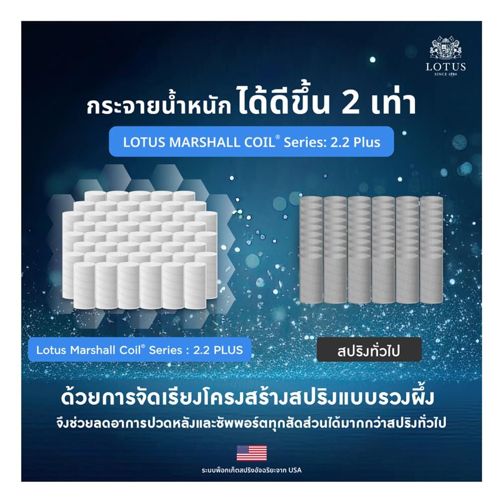 ที่นอนพ็อกเก็ตสปริง 5 ฟุต สุญญากาศ LOTUS รุ่น ASLEEP III พร้อมหมอนหนุน 2 ใบ