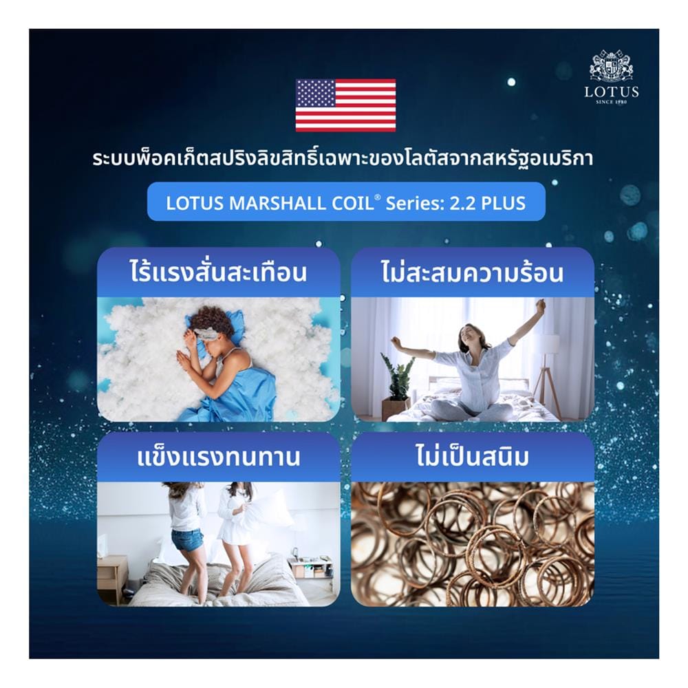 ที่นอนพ็อกเก็ตสปริง 5 ฟุต สุญญากาศ LOTUS รุ่น ASLEEP III พร้อมหมอนหนุน 2 ใบ